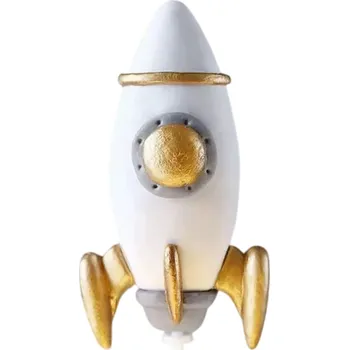 Dekorativní zapichovátko na dort Raketa s detaily ve zlaté barvě Výška 7,1 cm Latexová figurka Vesmírná narozeninová dekorace