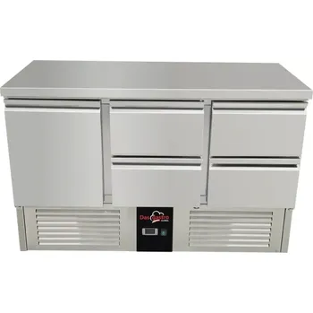 vasegastro Chladící stůl - 1,37 x 0,7 m - s 1 dveřmi a 4 šuplíky vpravo