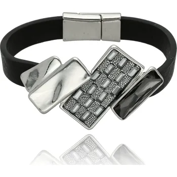 Náramek Yvon Náramek z kolekce GAMBIT - kontrast černé kůže a stříbrných detailů