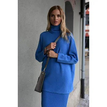 Dámský svetr PECA del SOL MODRÝ DLOUHÝ SVETR S ROLÁKEM PECA del SOL Modrá