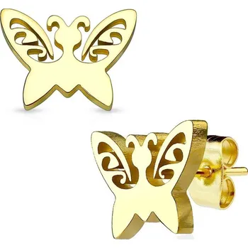 Náušnice Zlacené ocelové náušnice - motýlci