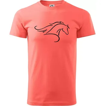 Pánské tričko Kůň - bežící silueta hlavy - Klasické pánské triko vyšší gramáže - 2XL ( Korálová )