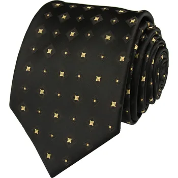 Kravata Tmavě hnědá pánská kravata se zlatým vzorem
