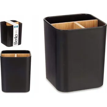 Držák na kartáček Organizer na szczoteczki do zębów a pasty Bambusový kelímek do koupelny ČERNÝ
