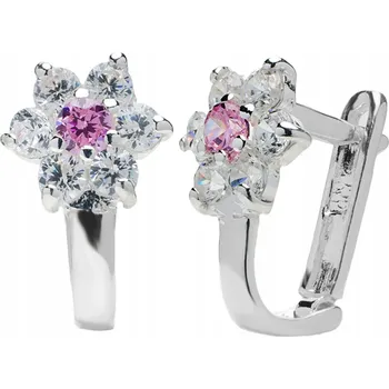 Náušnice STŘÍBRNÉ NÁUŠNICE DĚTSKÉ ZAPÍNÁNÍ KVĚTINKY RŮŽOVÉ ZIRKONY