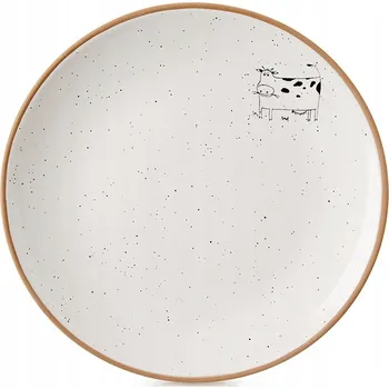 Talíř KERAMICKÝ DEZERTNÍ TALÍŘEK BÉŽOVÝ 20 CM S MOTIVEM KRAVY DO KUCHYNĚ