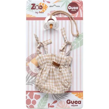 Panenka Guca Obleček pro opičku miminko REBORN 32 cm s dudlíkem Béžovo-bílá kostka