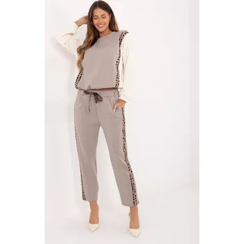 Tmavě béžová dámská viskózová tepláková souprava s leopardími pruhy IT-KMPL-9838.27-dark beige Velikost: ONE SIZE