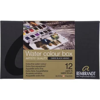 Vodová barva Sada profesionálních akvarelových barev Rembrandt 12 pánviček Dusk + štětec v kovové krabičce