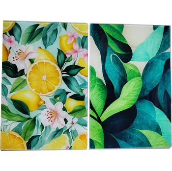 Kuchyňské prkénko Smukee skleněné prkénko na krájení 2ks 20x30cm - motiv palmové listy a citrony 554