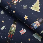 Vánoční PVC ubrus Vánoční Louskáček na tmavě modrém PV-198 - metráž š. 140 cm