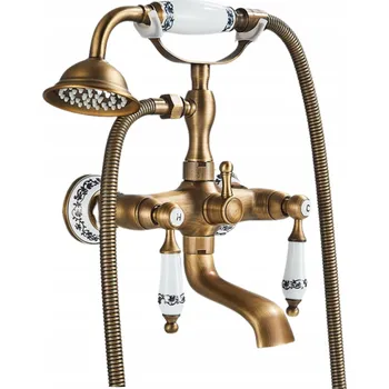 Vodovodní baterie Dvouuchytová nástěnná vanová a sprchová baterie AquaLuxuryAccents, retro design, zlatá barva