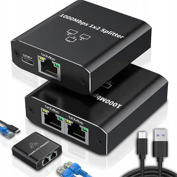 Switch SPLITTER LAN 1x2 SWITCH ROZDĚLOVAČ ADAPTÉR 2xRJ45 ETHERNET 1000Mbps mini