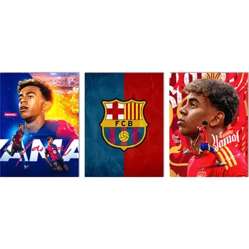 Obraz Lamine Yamal obraz na zeď Fc Barcelona Španělsko triptych 40x90 cm