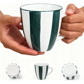 HRNEK VELKÝ 350 ml NA KÁVU ČAJ HORKOU ČOKOLÁDU VÁNOČNÍ ZELENO-BÍLÝ