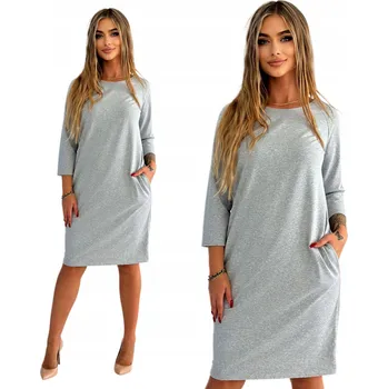 Dámské šaty ŠEDÉ BAVLNĚNÉ SPORTOVNÍ ŠATY S KAPSAMI VELIKOST 48 POLSKÝ VÝROBEK