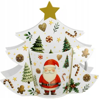 Vánoční hrnek SANTA CLAUS v balení ve tvaru stromečku 400 ml