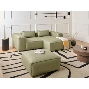 Pohovka Modulární pohovka světle zelená látkové čalounění 3místná levostranná rohová pohovka s taburetem moderní minimalistický styl obývací pokoj Beliani