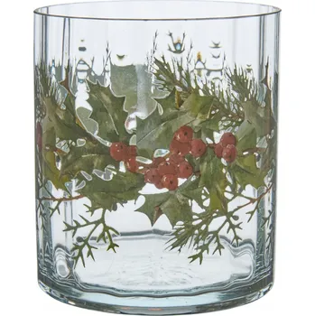 Svícen Skleněný svícen na čajovou svíčku zdobený Cesmína 13 x 12 ozdobných váziček