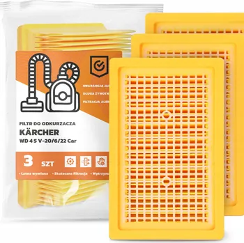Vysavač 3x FILTR do VYSAVAČE Kärcher WD 4 S V-20/6/22 Car Vzduchový PLOCHÝ EM-W