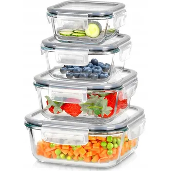 Dóza na potraviny SKLENĚNÉ NÁDOBY NA POTRAVINY S VÍKEM ČTVERCOVÉ SADA 4 KS