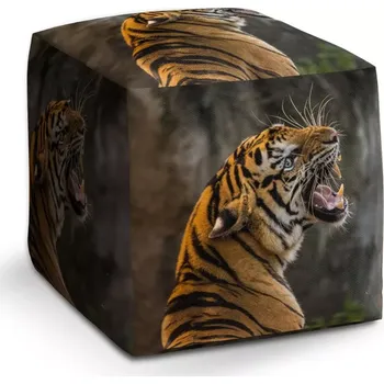 Taburet Sablio Taburet Cube Řvoucí tygr: 40x40x40 cm