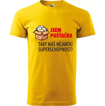 Pánské tričko Sablio Tričko s potiskem Jsem pošťačka, taky máš nějakou superschopnost? - žluté 2XL
