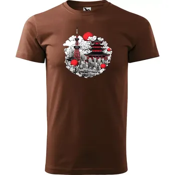Pánské tričko Sablio Tričko s potiskem Mezi mraky - hnědé S