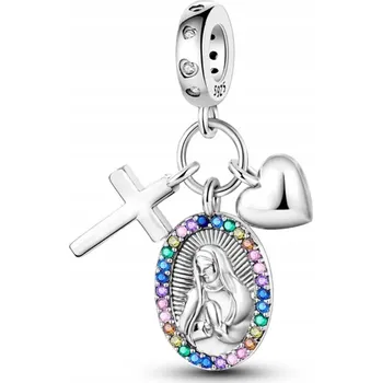 Přívěsek Přívěsek STŘÍBRO 925 Charms Matka Boží Maria Kříž Srdce