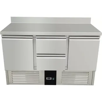 vasegastro Chladící stůl / přípravný stůl 1,37 mx 0,7 m - se 2 dveřmi a 2 šuplíky uprostřed a zadním lemem
