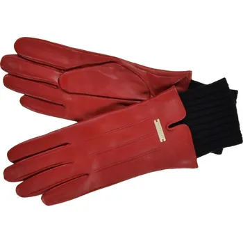 Rukavice SEEBERGER Dámské vínové kožené rukavice s kašmírovou podšívkou a úpletem Velikost Rukavice: 7 (M)