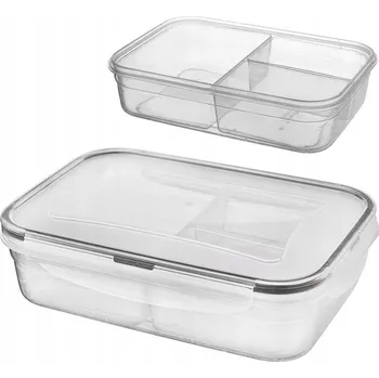 Dóza na potraviny NÁDOBA NA POTRAVINY LUNCHBOX DĚLENÝ TŘÍKOMOROVÝ NA OBĚD TĚSNÝ 1L