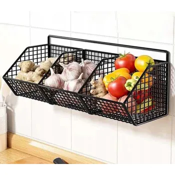 Úložný box 2-DÍLNÝ 3-KOMOROVÝ KUCHYŇSKÝ ORGANIZÉR NA ZEĎ 36 × 15 × 11 CM ČERNÝ