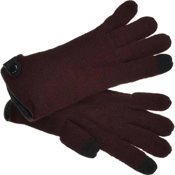 Rukavice Fiebig - Headwear since 1903 Pletené vínové dámské rukavice Seeberger s funkcí Touchscreen a ozdobným knoflíkem Velikost: Unisize (S-XL)