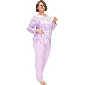 Dámské noční prádlo DÁMSKÉ PYŽAMO L FIALOVÉ S KVĚTINAMI ROZEPÍNACÍ DLOUHÝ RUKÁV KALHOTY BAVLNA