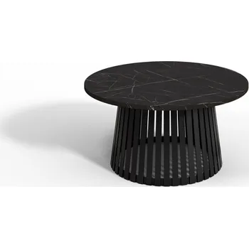 Konferenční stolek Konferenční stolek Abel 90 cm tmavý mramor – moderní kulatý stolek do obývacího pokoje