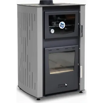 Krbová kamna ΘΕΡΜΙΚΗ ΤΣΑΛΙΚΗΣ (Thermiki Tsalikis) Krbová kamna s teplovodním výměníkem a troubou 25kw (Ekodesign) Šedá