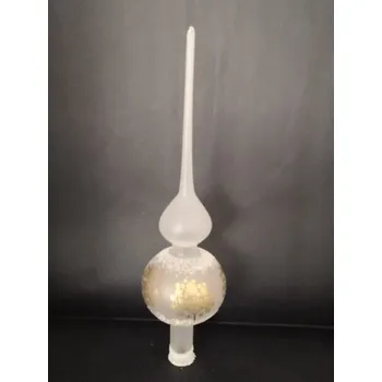 Vánoční ozdoba Vánoční skleněná špice, 1-kulová, průhledná bílá, mat, dekor