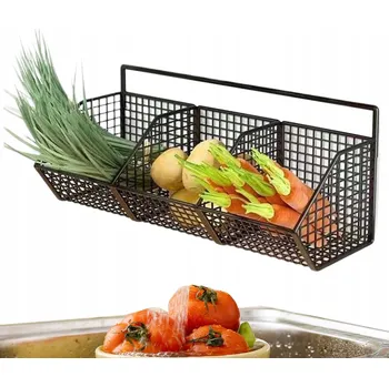 Úložný box 2 Nástěnný kuchyňský organizér kovový se 3 košíky na zeleninu, ovoce a koření