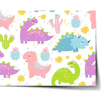 Plakát Sablio Plakát Dinosauři s kaktusy - 60x40 cm