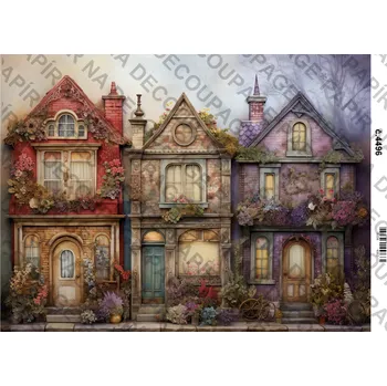 Umělecký papír Rýžový a soft papír na decoupage - Domky, ulice - KB4496 Materiál: Soft, Rozměr: A4