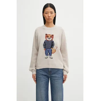 Dámský svetr Svetr z vlněné směsi Maison Kitsuné Dressed Fox Intarsia Wool, M, béžová, 80X
