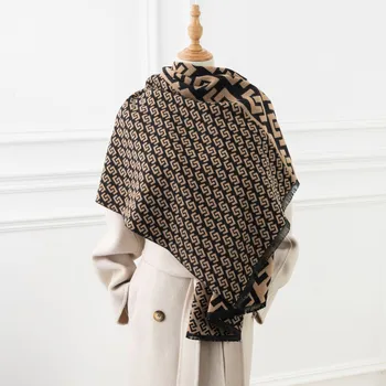 Šála Elegantní dámská ŠÁLA na zimu teplá ŠÁTKA elegantní 180x66 béžovo-černá