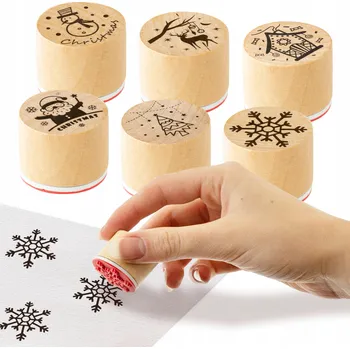 Dětské razítko Vánoční razítka 6 Ks Sada na zdobení, dřevěná razítka pro děti 6 ks Sněhulák, Sob, Domeček, Stromeček, Mikuláš, Sněhová vločka