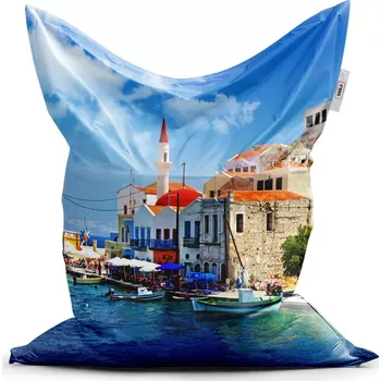 Sedací pytel Sablio Sedací vak Classic Domky na pobřeží - 200x140 cm