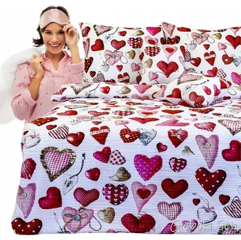 Povlečení Krepové povlečení 160x200 2x70/80 Srdce Knoflíky Na Bílé Kůře Polsko