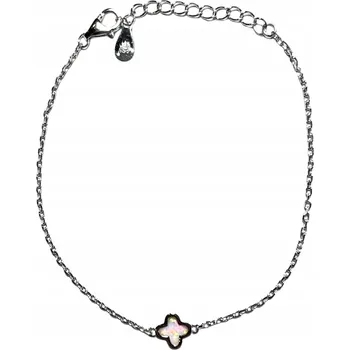 Náramek JEMNÝ DÁMSKÝ STŘÍBRNÝ NÁRAMEK ČTYŘLÍSTEK S BÍLÝM OPÁLEM, STŘÍBRO 925