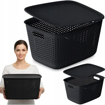 Úložný box PLASTOVÁ AŽUROVÁ NÁDOBA KRABIČKA PLASTOVÁ UZAVÍRATELNÁ S VÍKEM BOX 17 L