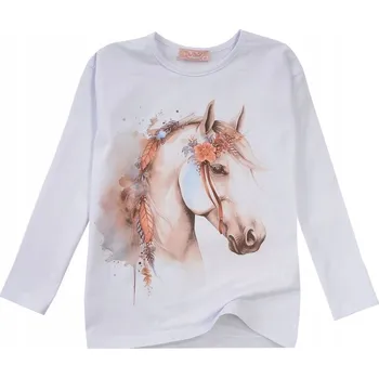 Dívčí tričko Dívčí BLŮZA bavlna DLOUHÝ RUKÁV kůň bílé květy 128 T001Ś