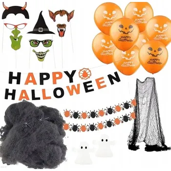Zestaw Dekoracji Hallowen Ozdoba Girlanda Duchové Pavouci Síť Banner Balónky